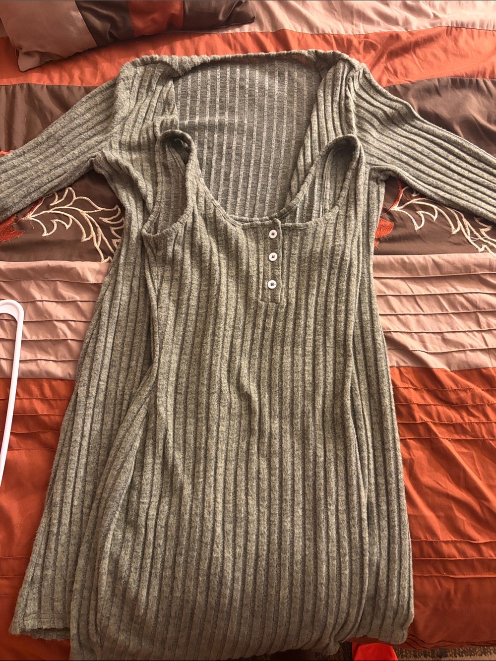 Ribbed Scoop-Neck Tunic Sweater in Olive with a matching Tank dress